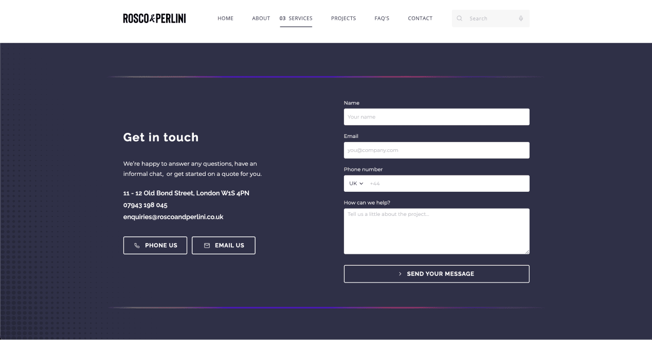 Screenshot of contact form